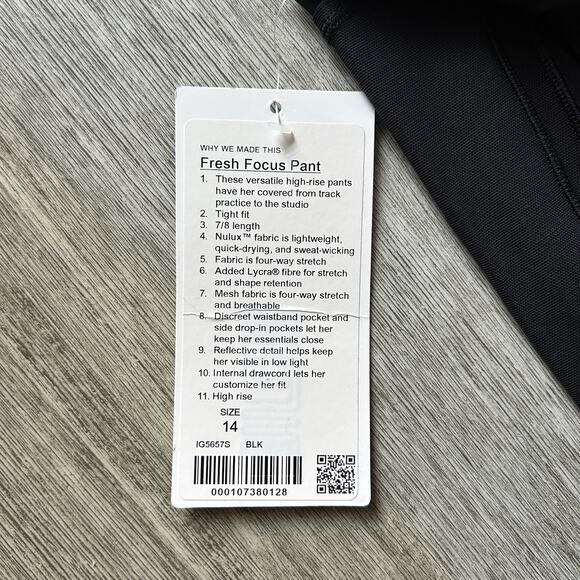 Ivivva by Lululemon Black High Rise 7/8 Length Fresh Focus Pant Leggings Size 14 - Picture 14 of 14